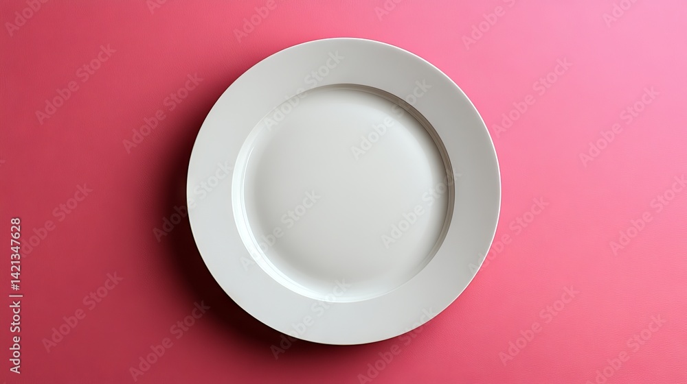 Empty White Plate Elegantly Placed on Vibrant Pink Backdrop Creating Minimalist Still Life Composition Perfect for Food Presentation Empty White Plate Elegantly Placed on Vibrant Pink Backdrop Creating Minimalist Still Life Composition Perfect for Food Presentation
