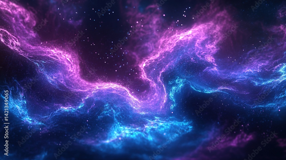 Abstract neon blue and purple digital wave pattern, futuristic fluid dynamics simulation, shimmering particles on dark background. Abstract neon blue and purple digital wave pattern, futuristic fluid dynamics simulation, shimmering particles on dark background.