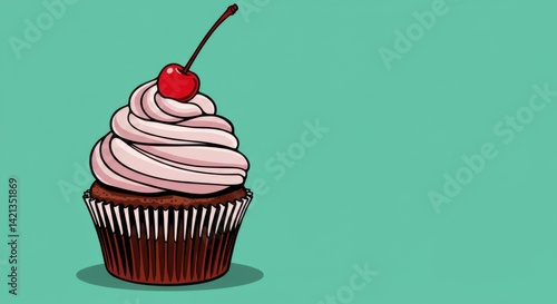 Bold Pop Art Cupcake with Swirled Frosting and Cherry