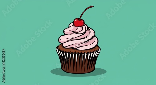 Bold Pop Art Cupcake with Swirled Frosting and Cherry