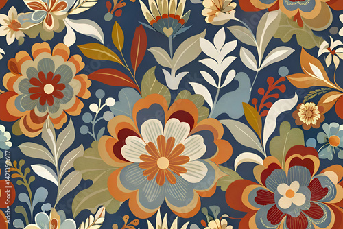Vibrant floral pattern on navy backdrop.