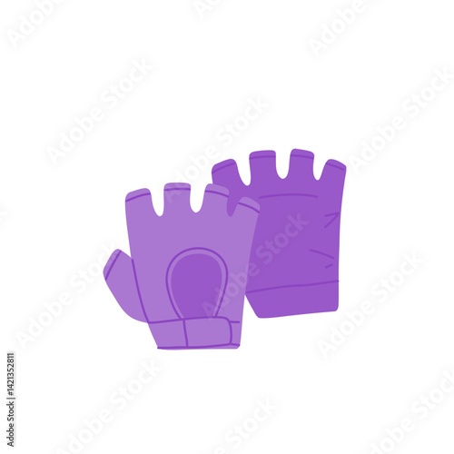 Short fingerless gym gloves for sports exercises, protection during powerlifting workout. Anti-slip protective garment with adjustable wrist strap. Flat vector illustration isolated on white