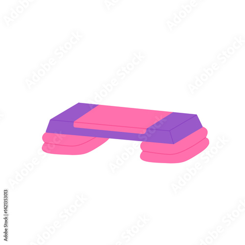 Adjustable step platform or board for aerobics and fitness. Equipment for workout in gym and sport club. Colored flat vector illustration of stepper isolated on white background