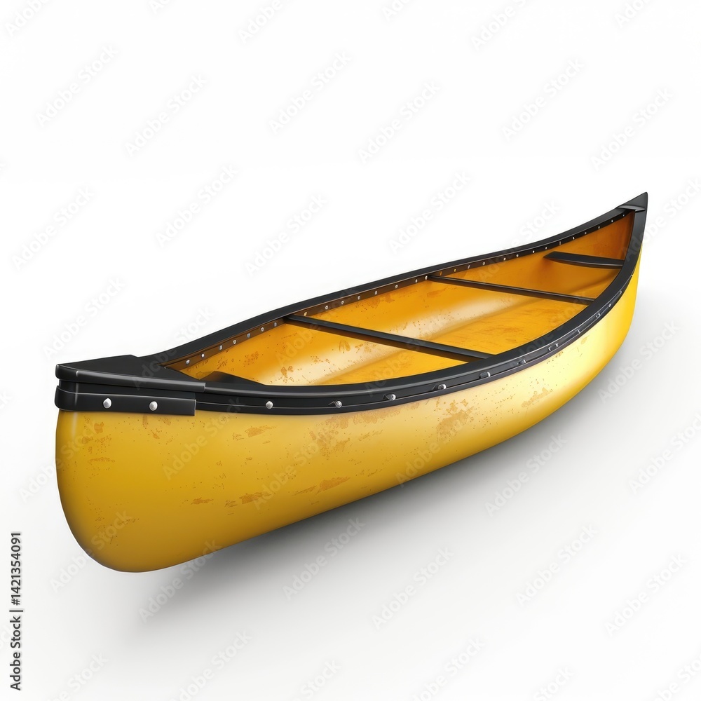 A yellow canoe rests on a plain background. A yellow canoe rests on a plain background.