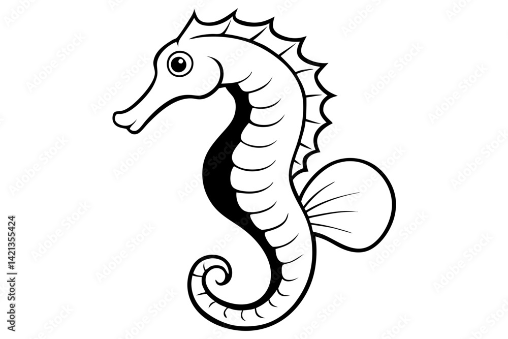 Fototapeta premium seahorse silhouette line art vector illustration with a white background