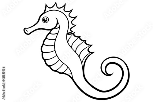 seahorse silhouette line art vector illustration with a white background