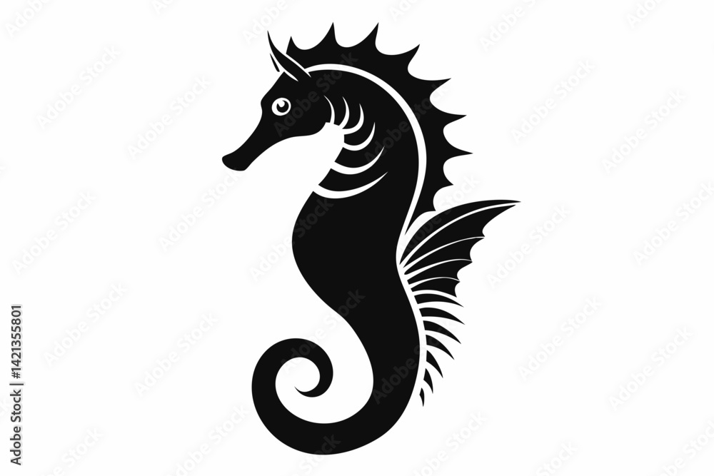 seahorse silhouette line art vector illustration with a white background seahorse silhouette line art vector illustration with a white background