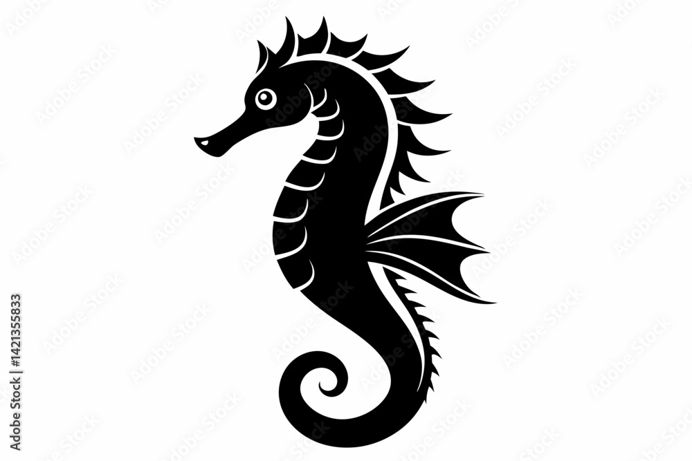 Obraz premium seahorse silhouette line art vector illustration with a white background