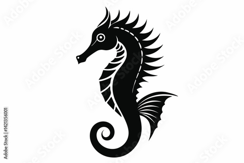 seahorse silhouette line art vector illustration with a white background