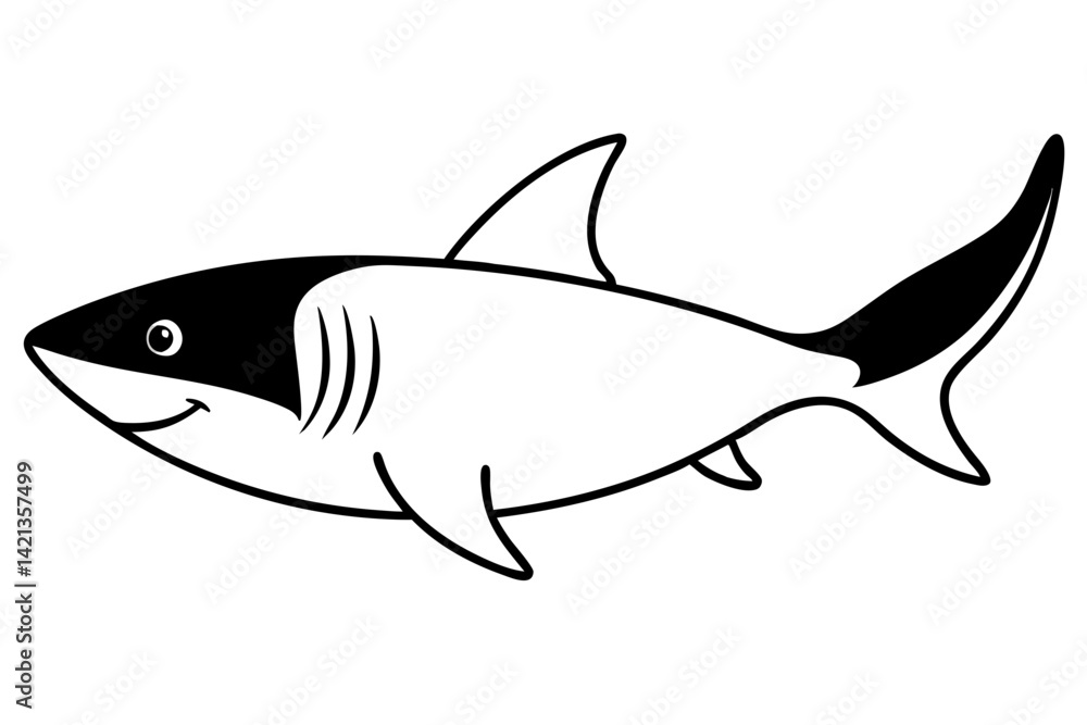 Fototapeta premium shark silhouette line art vector illustration with a white background