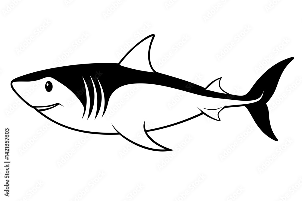 Obraz premium shark silhouette line art vector illustration with a white background