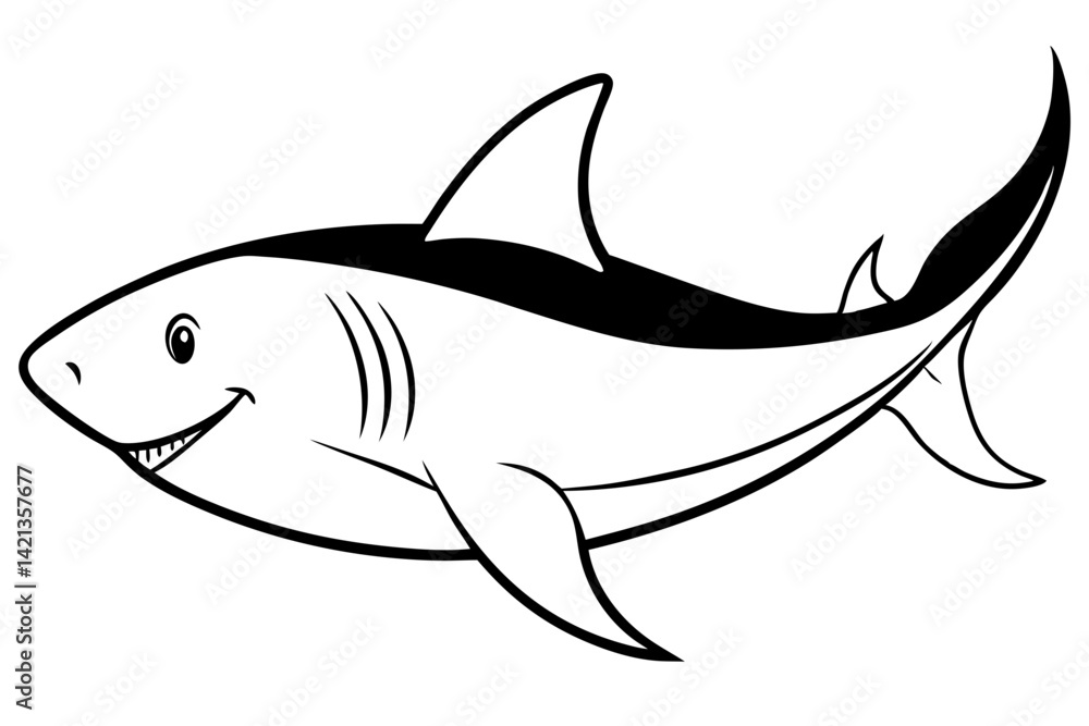 Fototapeta premium shark silhouette line art vector illustration with a white background