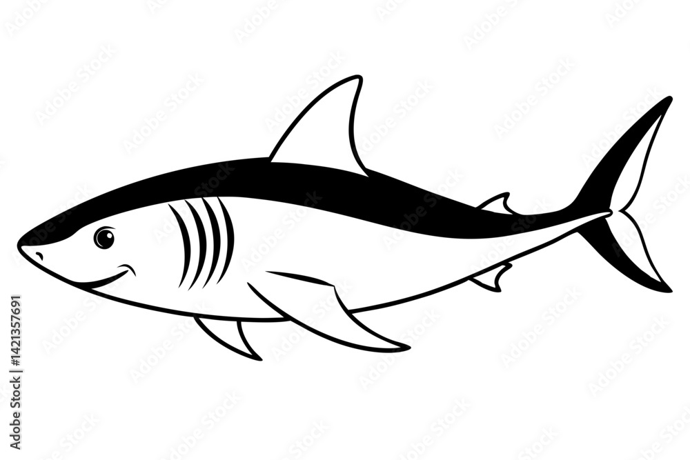 Fototapeta premium shark silhouette line art vector illustration with a white background