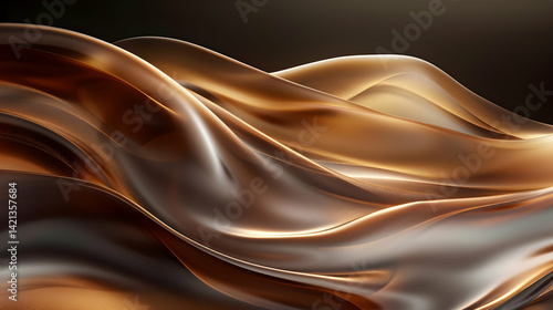 Luxurious dark brown abstract flowing waves background with glossy effect