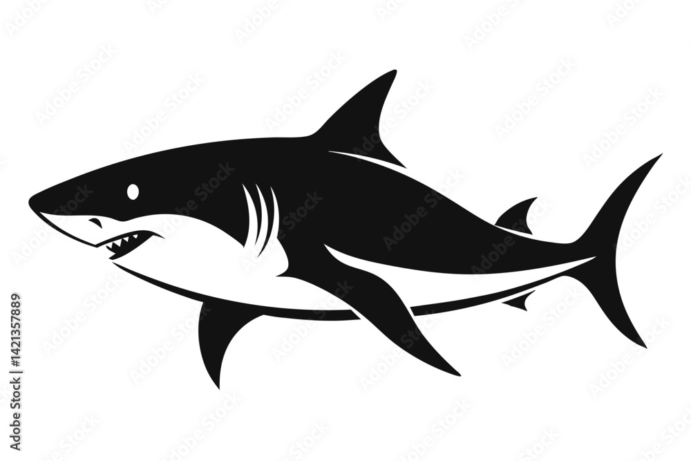 Fototapeta premium shark silhouette line art vector illustration with a white background