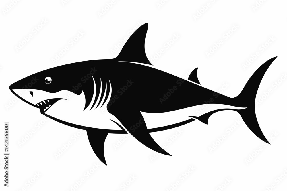 Obraz premium shark silhouette line art vector illustration with a white background