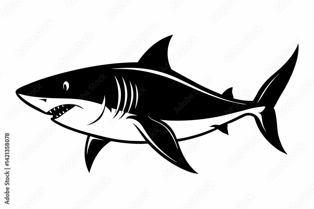 shark silhouette line art vector illustration with a white background shark silhouette line art vector illustration with a white background
