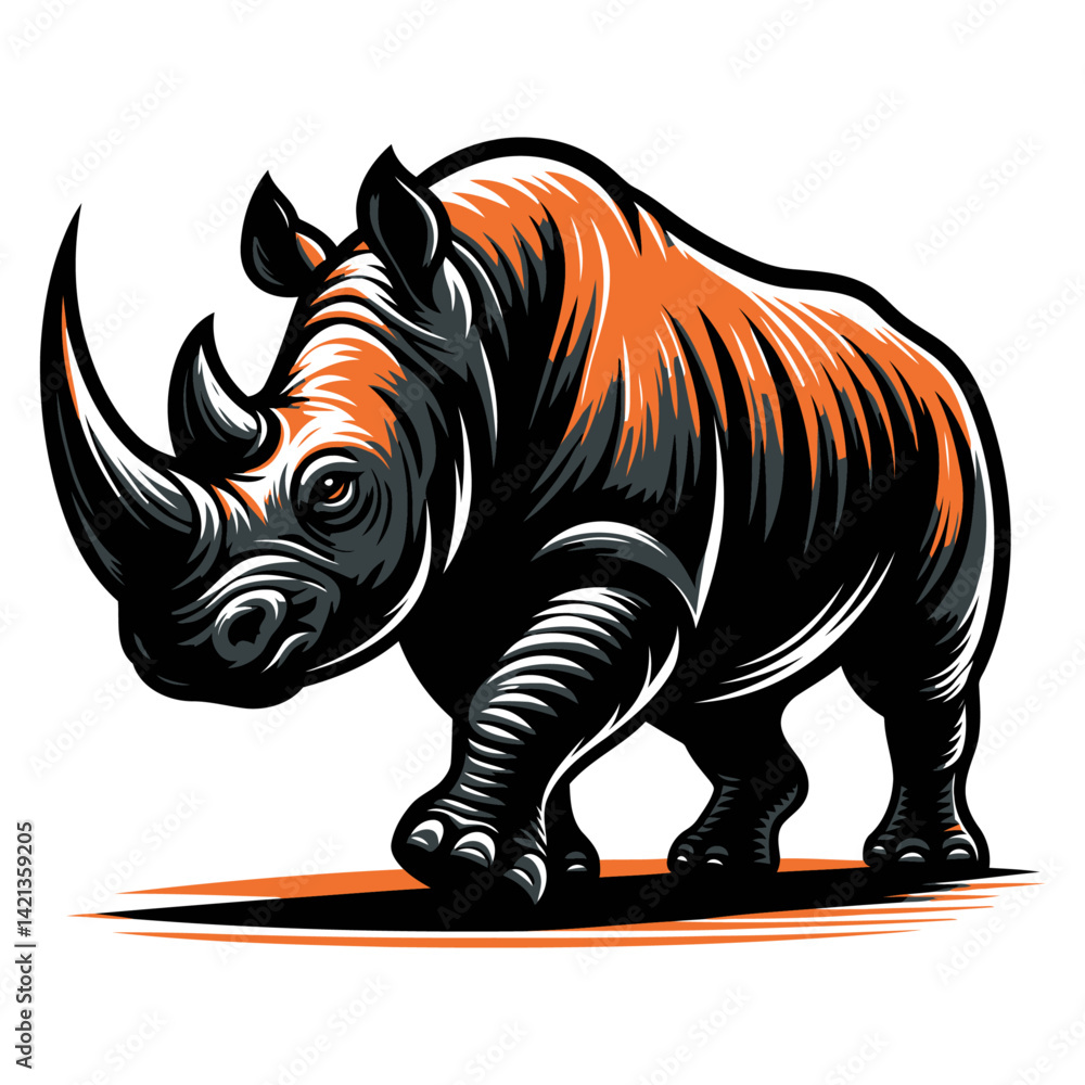 Fototapeta premium Rhino vector and illustration isolated on white background for wildlife design.