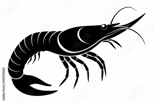 shrimp silhouette line art vector illustration with a white background