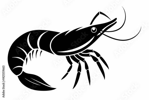 shrimp silhouette line art vector illustration with a white background