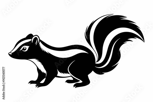 skunk silhouette line art vector illustration with a white background