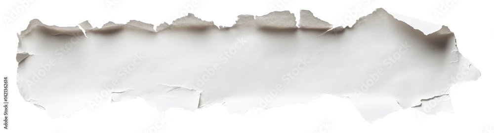 Horizontal torn piece of white paper, isolated on transparent cutout background Horizontal torn piece of white paper, isolated on transparent cutout background