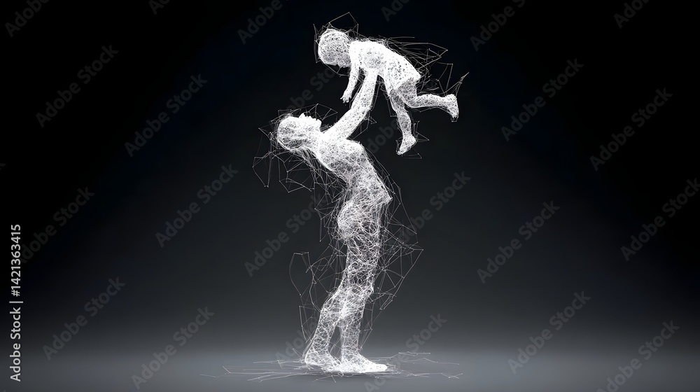 A captivating silhouette of a parent and child moving in a graceful ethereal embrace representing the profound bond and tender care between them A captivating silhouette of a parent and child moving in a graceful ethereal embrace representing the profound bond and tender care between them