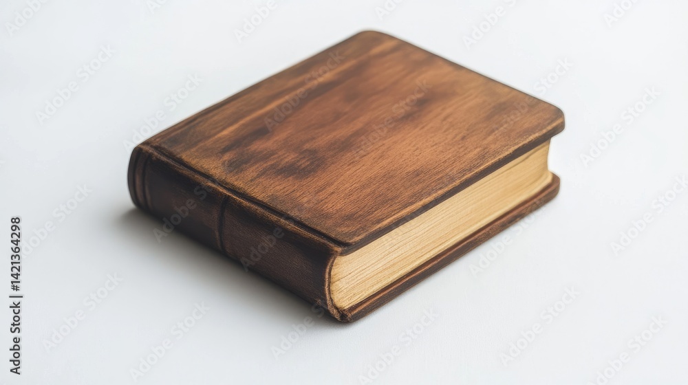 A small wooden book on a white background A small wooden book on a white background