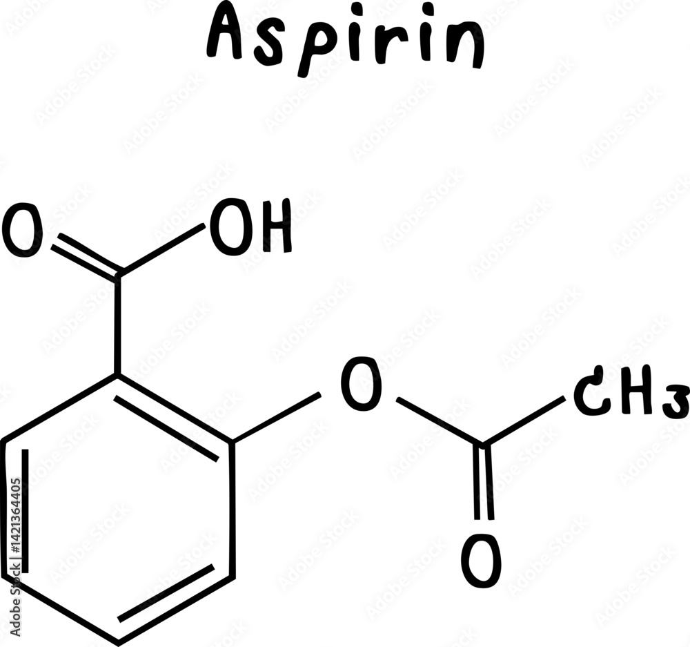 chemical structure of aspirin illustration on transparency background chemical structure of aspirin illustration on transparency background