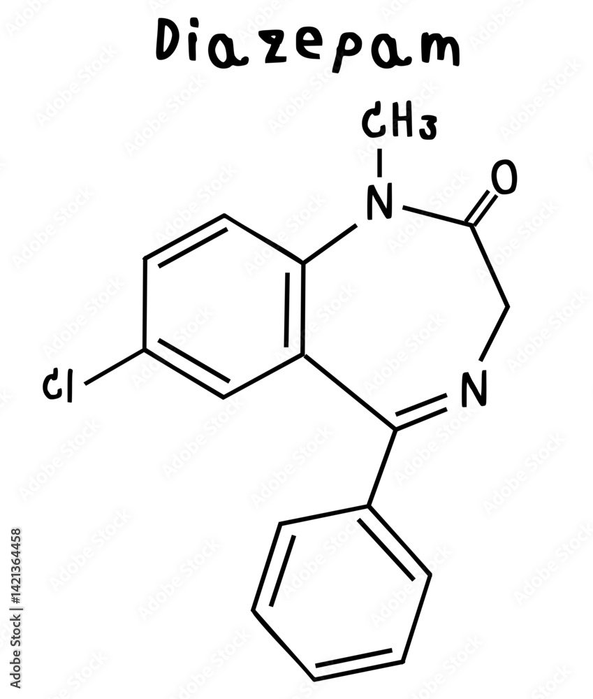 chemical structure of Diazepam illustration on transparency background chemical structure of Diazepam illustration on transparency background