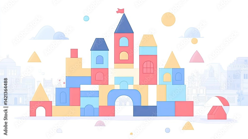 Colorful Building Blocks Castle: A Child's Imagination Takes Shape in a Playful Scene Colorful Building Blocks Castle: A Child's Imagination Takes Shape in a Playful Scene