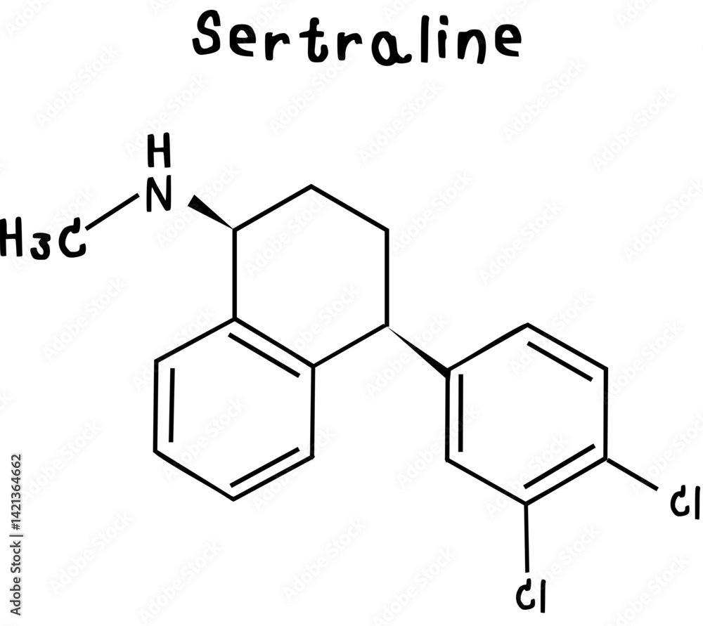 chemical structure of Sertraline illustration on transparency background chemical structure of Sertraline illustration on transparency background