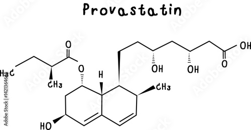 chemical structure of Provastatin illustration on transparency background