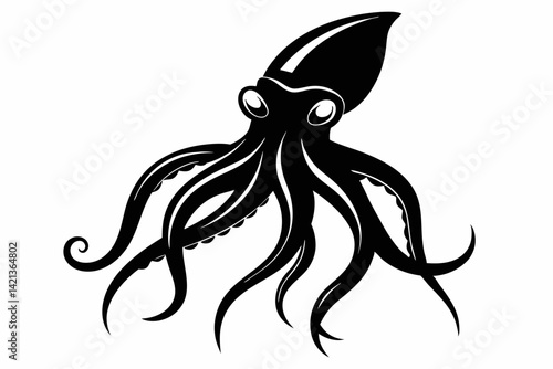 squid silhouette line art vector illustration with a white background