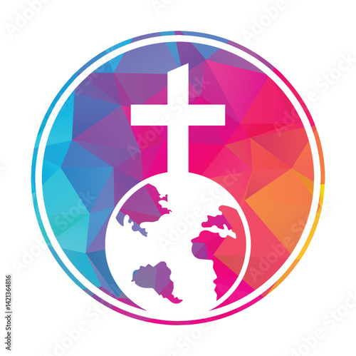 Global church vector logo design template. Globe with cross vector icon.