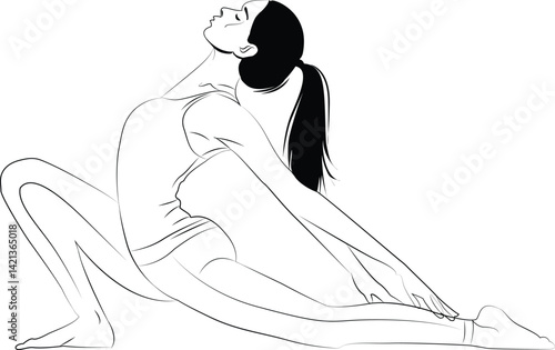 Yoga day yoga woman line art vector
