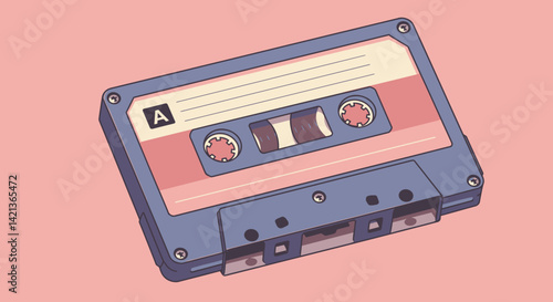 Pastel cassette tape retro design on a pink background