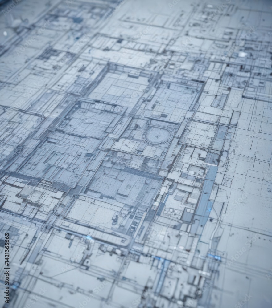 Blueprint overlayed with faded blue photo effect, architectural plan abstract, digital, plan Blueprint overlayed with faded blue photo effect, architectural plan abstract, digital, plan