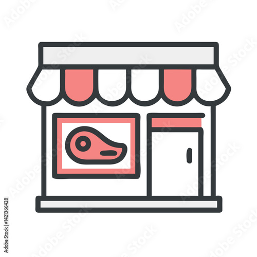 Butcher Shop Icon Representing Meat Storefront and Fresh Meat Retail