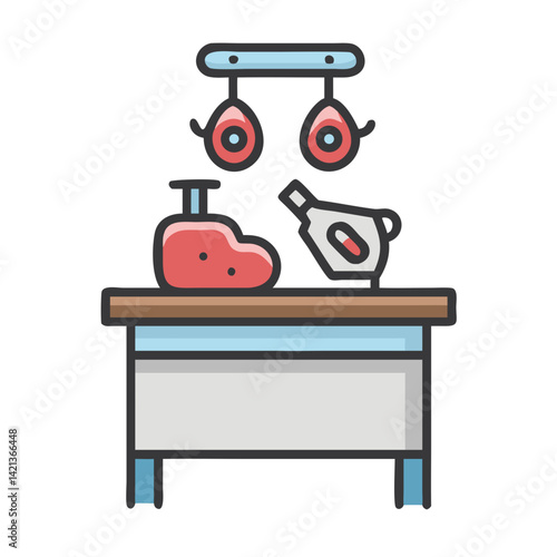Butcher Table Icon Representing Meat Processing and Butchery Workstation