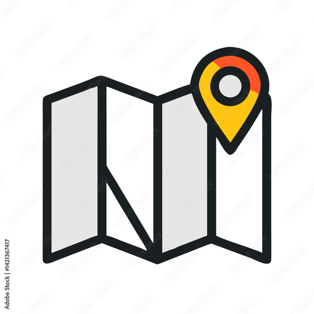 Folded Map with Pin Icon Representing Navigation and Travel Planning Folded Map with Pin Icon Representing Navigation and Travel Planning