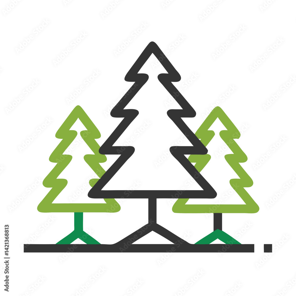 Pine Trees Icon Representing Forest Camping Site and Outdoor Nature Scenery