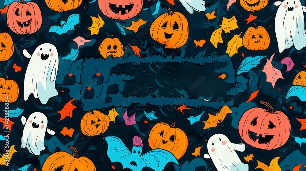 Cartoon halloween pattern featuring pumpkins ghosts and bats Cartoon halloween pattern featuring pumpkins ghosts and bats
