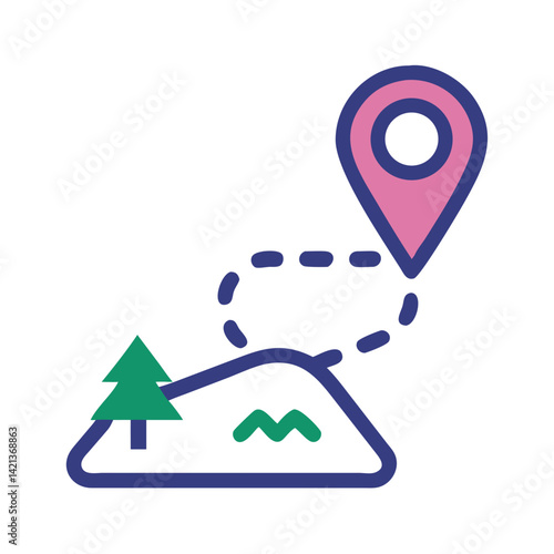 Pinpoint Path Icon Representing Hiking Trail and Outdoor Navigation Route