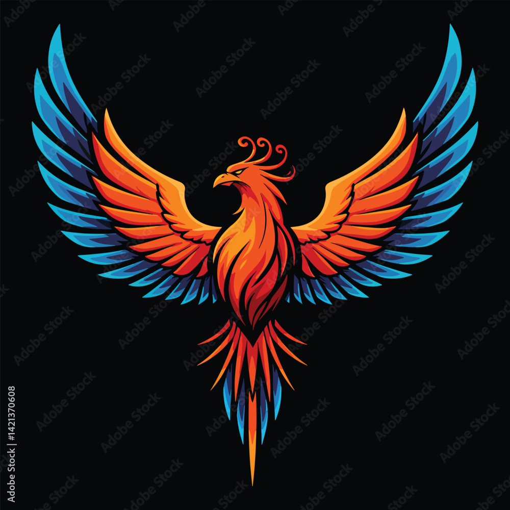 Obraz premium graffiti phoenix bird with fire wings in solid color clean symmetrical street art vector
