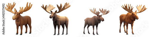 Collection of 3D vector icon of Moose isolated on transparency background