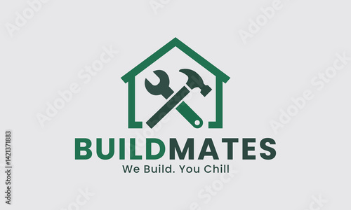 BuildMates Logo Design – Handyman & Home Repair Service Logo with Tools and House Symbol