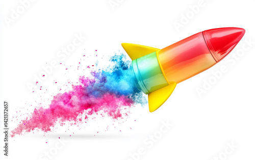 Colorful Firework Rocket Ready to Launch Isolated On White Background.