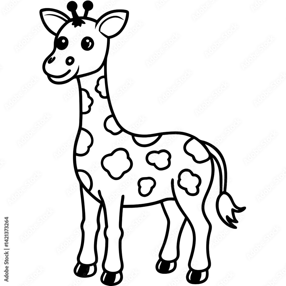 Cartoon Giraffe Line Drawing Black and White Coloring Page for Kids Cartoon Giraffe Line Drawing Black and White Coloring Page for Kids