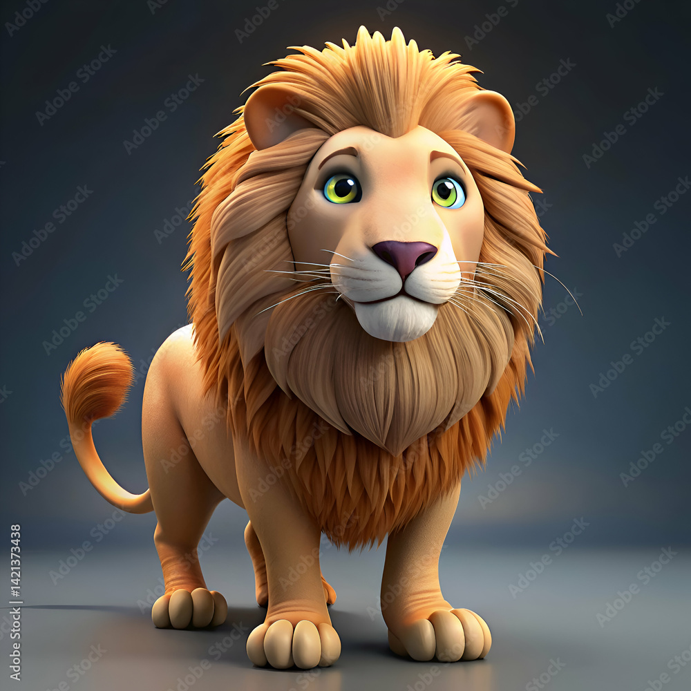 Obraz premium Cute cartoon lion looking directly at you.